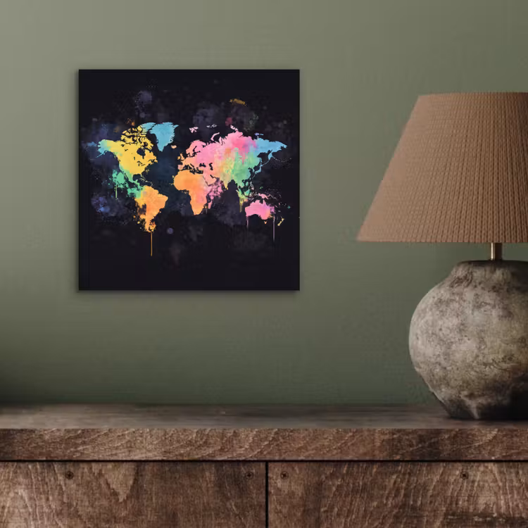 Neon - Pastel - Wereldkaart - Mistig aluminium wit klein -sfeer2