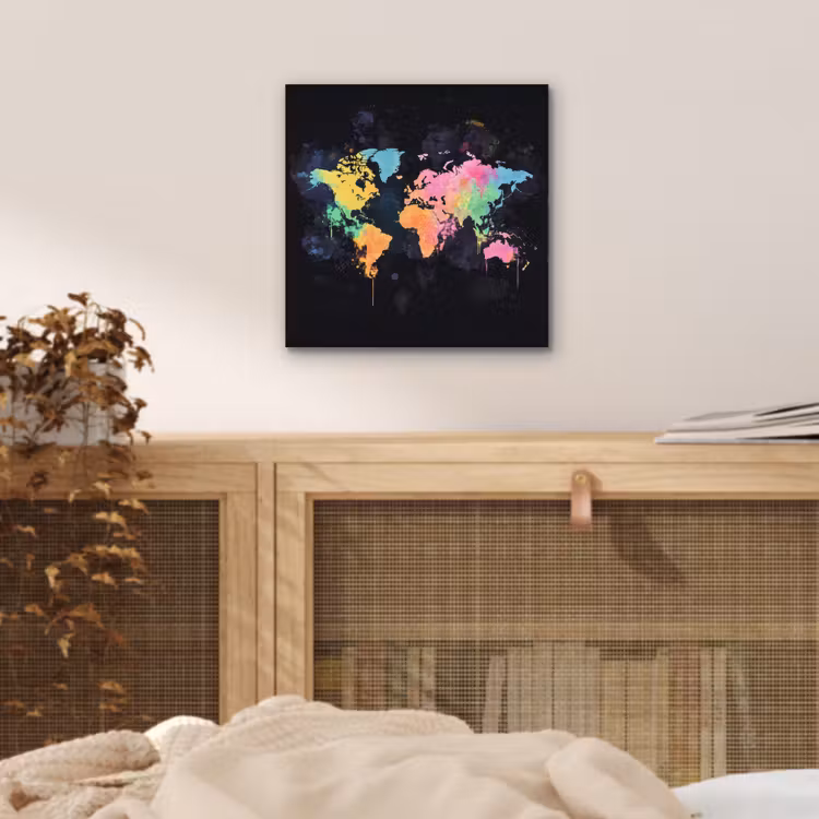 Neon - Pastel - Wereldkaart - Mistig aluminium wit klein -sfeer3