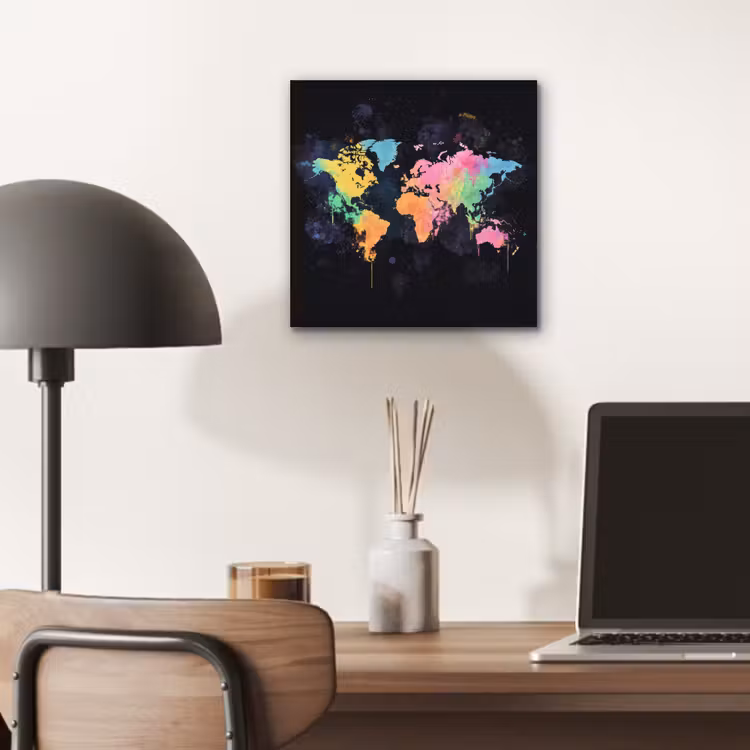 Neon - Pastel - Wereldkaart - Mistig aluminium wit klein -sfeer5