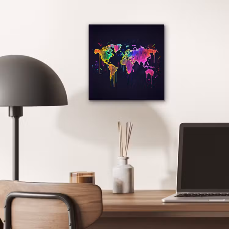 Neon - Wereldkaart - Kleur - Drip aluminium wit klein -sfeer5