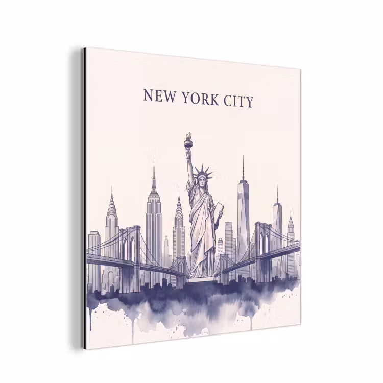 New York - Vrijheidsbeeld - Skyline - Illustratie - Blauw aluminium wit klein -3d