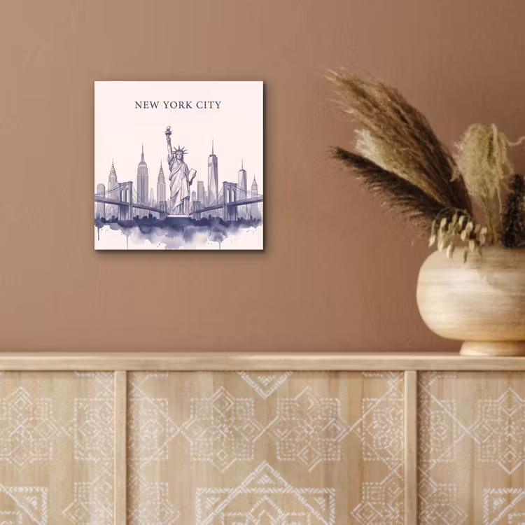 New York - Vrijheidsbeeld - Skyline - Illustratie - Blauw aluminium wit klein -sfeer4