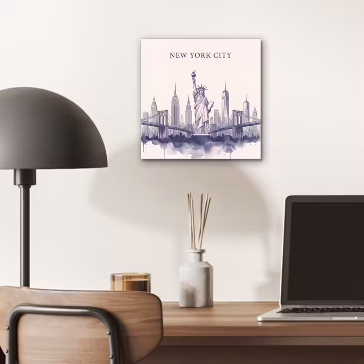 New York - Vrijheidsbeeld - Skyline - Illustratie - Blauw aluminium wit klein -sfeer5