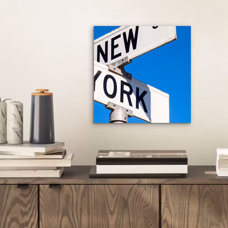 New York - Straatbord - Stad - Urban - Blauw aluminium wit klein -sfeer1