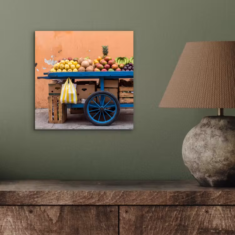 Alu-Dibond-Bild - Obst – Kar – Straße - Fruit - Kar - Straat aluminium wit klein