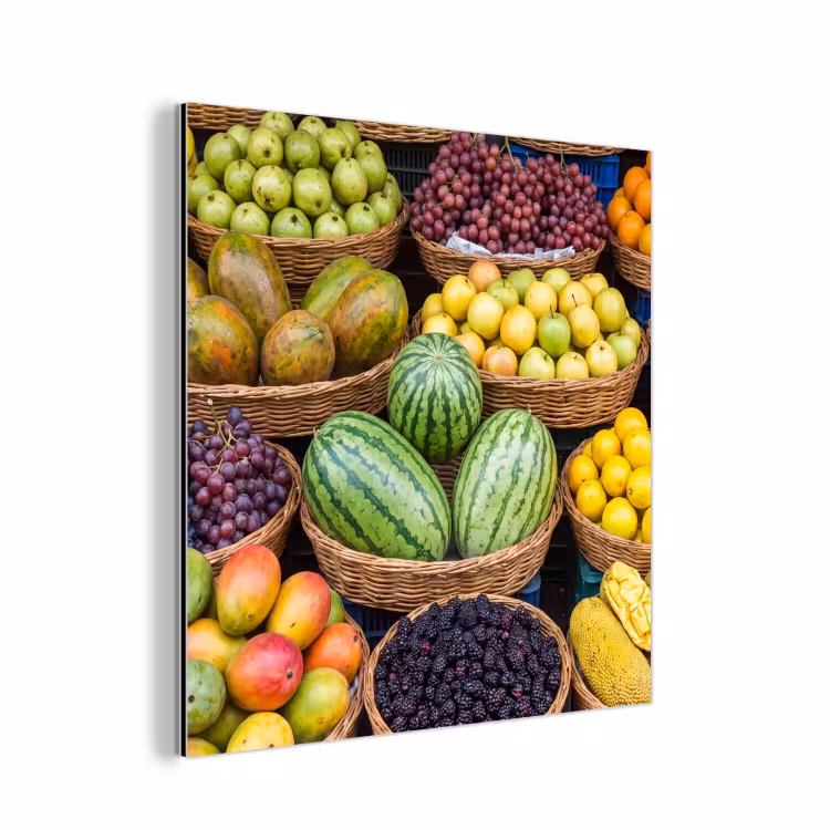 Alu-Dibond-Bild - Obst – Markt – Bunt - Fruit - Markt - Kleurrijk aluminium wit klein