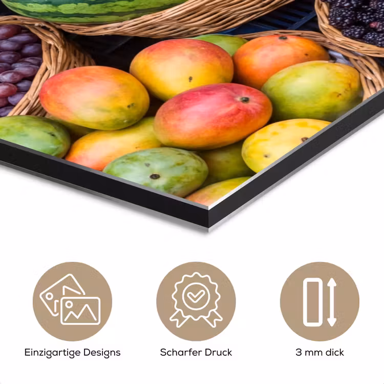 Alu-Dibond-Bild - Obst – Markt – Bunt - Fruit - Markt - Kleurrijk aluminium wit klein