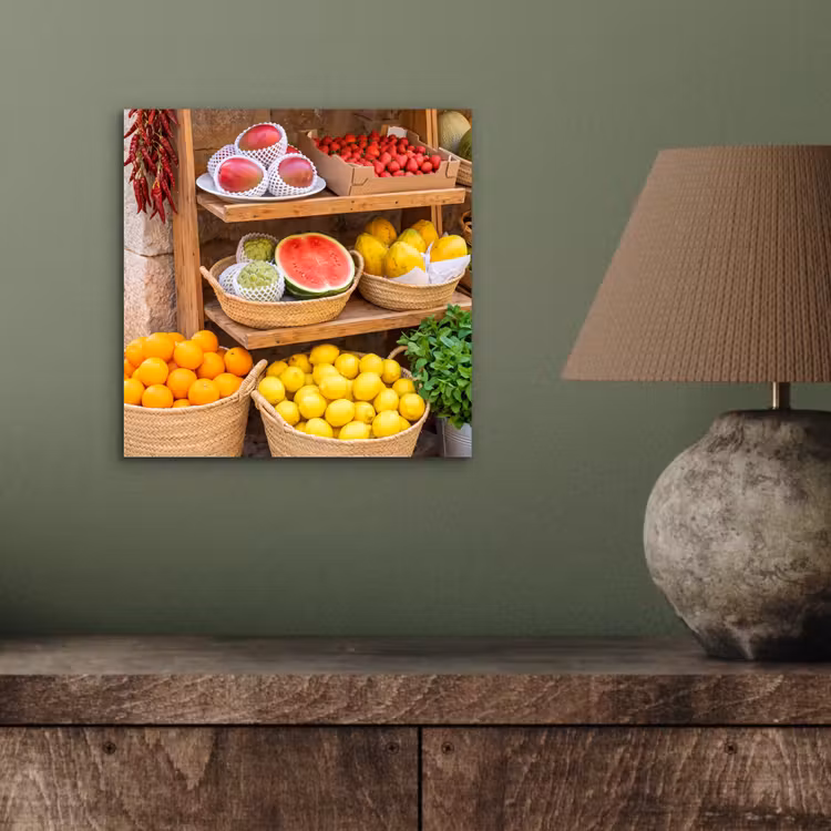 Alu-Dibond-Bild - Obst – Markt – Frisch - Fruit - Markt - Vers aluminium wit klein