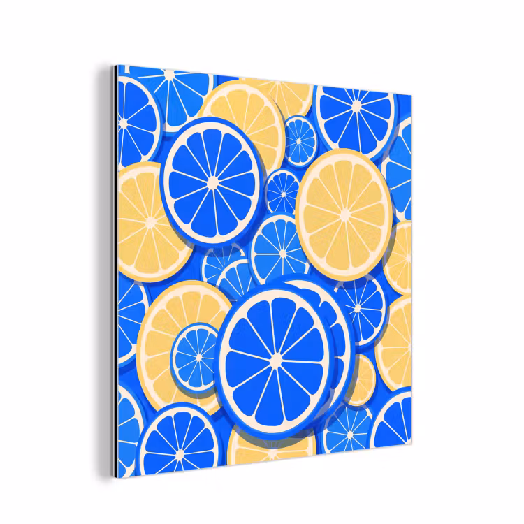 Fruit - Schijven - Patroon - Modern - Blauw - Geel aluminium wit klein -3d