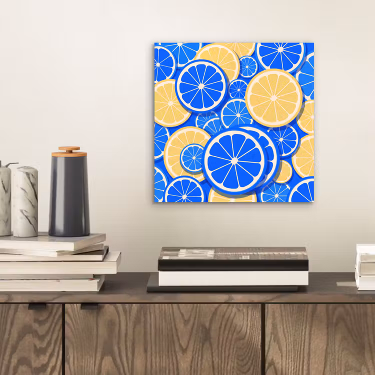 Fruit - Schijven - Patroon - Modern - Blauw - Geel aluminium wit klein -sfeer1