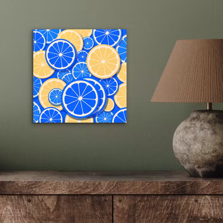 Fruit - Schijven - Patroon - Modern - Blauw - Geel aluminium wit klein -sfeer2
