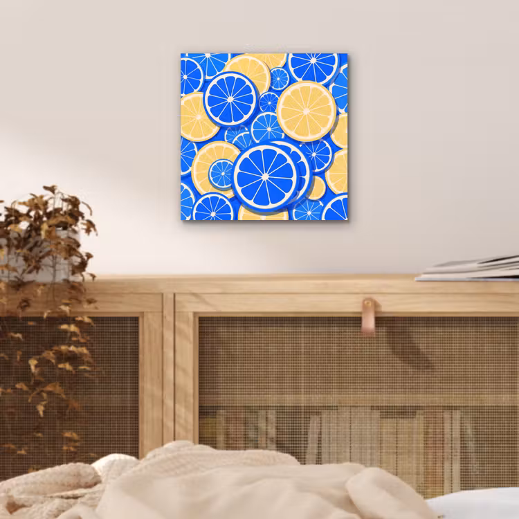 Fruit - Schijven - Patroon - Modern - Blauw - Geel aluminium wit klein -sfeer3