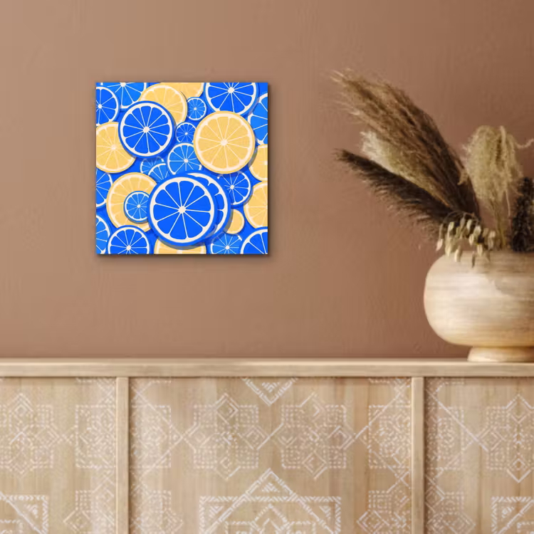 Fruit - Schijven - Patroon - Modern - Blauw - Geel aluminium wit klein -sfeer4