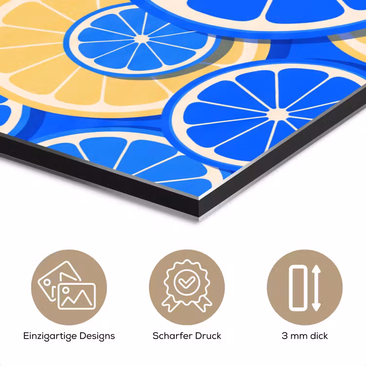 Fruit - Schijven - Patroon - Modern - Blauw - Geel aluminium wit klein -closeup_DE