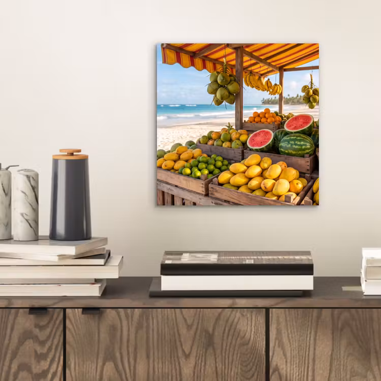 Alu-Dibond-Bild - Obst – Strand – Tropisch - Fruit - Strand - Tropisch aluminium wit klein