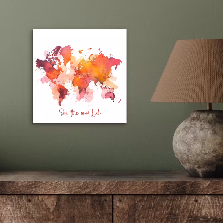 Oranje - Aquarel - Quote - Wereldkaart aluminium wit klein -sfeer2