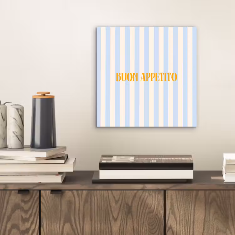 Oranje - Blauw - Strepen - Buon appetito aluminium wit klein -sfeer1