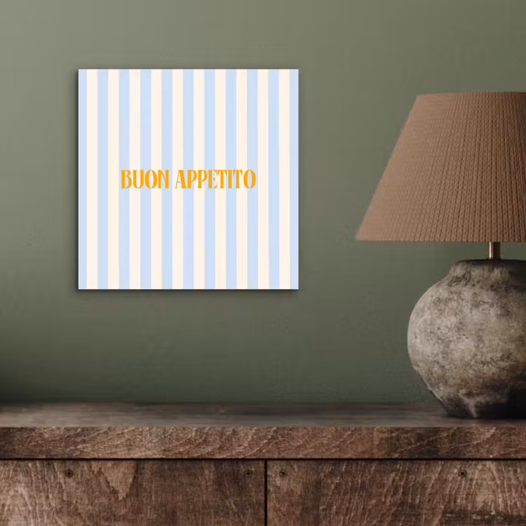 Oranje - Blauw - Strepen - Buon appetito aluminium wit klein -sfeer2