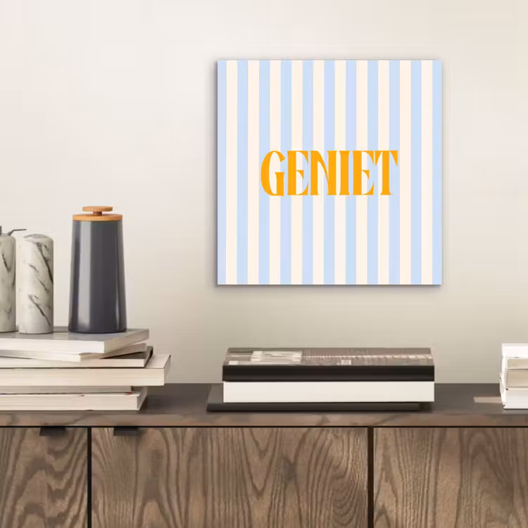 Oranje - Blauw - Strepen - Geniet aluminium wit klein -sfeer1