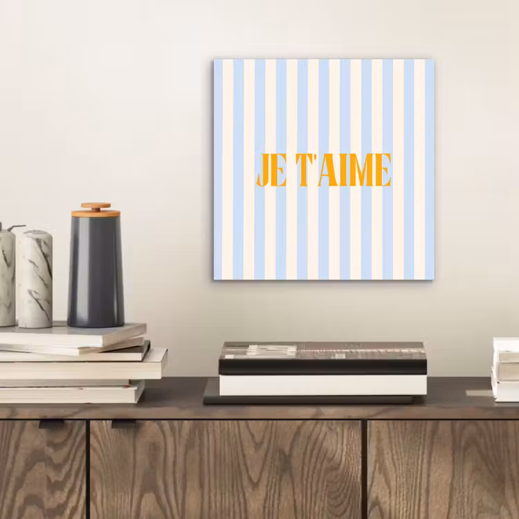 Oranje - Blauw - Strepen - Je t'aime aluminium wit klein -sfeer1