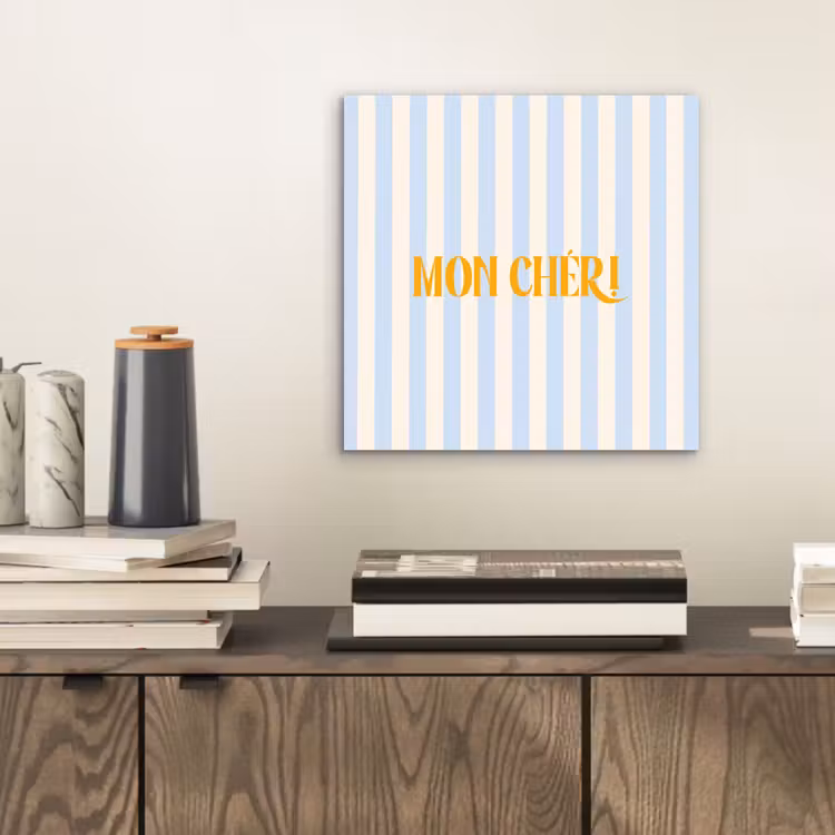 Oranje - Blauw - Strepen - Mon chéri aluminium wit klein -sfeer1