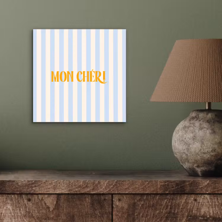 Oranje - Blauw - Strepen - Mon chéri aluminium wit klein -sfeer2