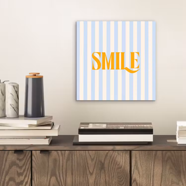 Oranje - Blauw - Strepen - Smile aluminium wit klein -sfeer1