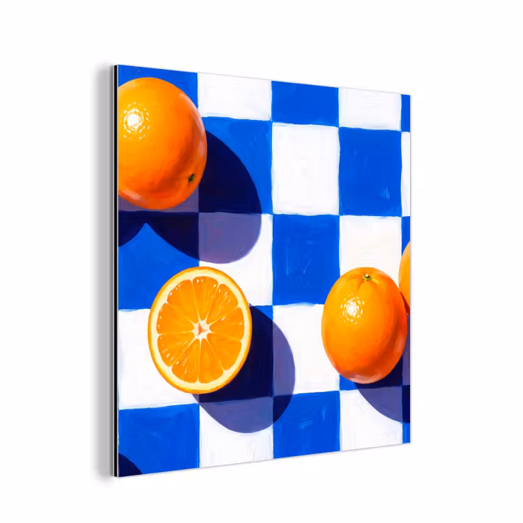 Alu-Dibond-Bild - Orange – Kariert – Essen - Sinaasappel - Geruit - Eten aluminium wit klein