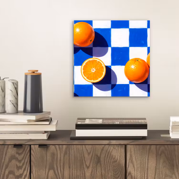 Alu-Dibond-Bild - Orange – Kariert – Essen - Sinaasappel - Geruit - Eten aluminium wit klein