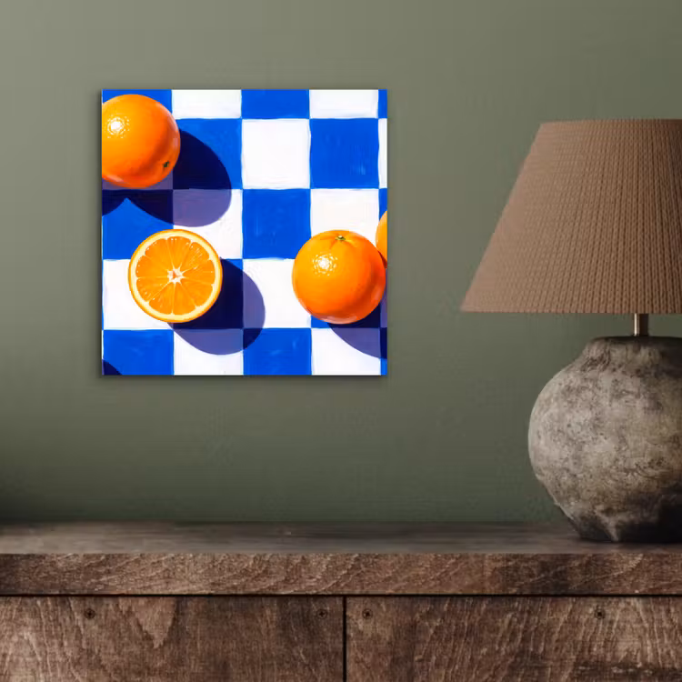 Alu-Dibond-Bild - Orange – Kariert – Essen - Sinaasappel - Geruit - Eten aluminium wit klein