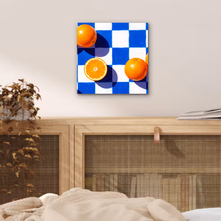 Alu-Dibond-Bild - Orange – Kariert – Essen - Sinaasappel - Geruit - Eten aluminium wit klein