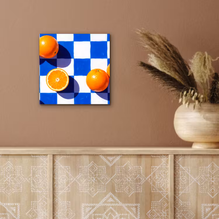 Alu-Dibond-Bild - Orange – Kariert – Essen - Sinaasappel - Geruit - Eten aluminium wit klein