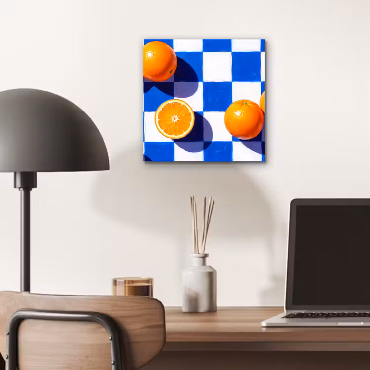 Alu-Dibond-Bild - Orange – Kariert – Essen - Sinaasappel - Geruit - Eten aluminium wit klein