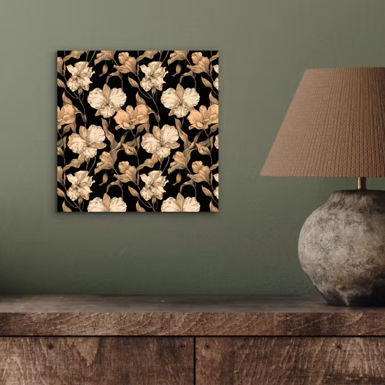 Orchideeën - Lijntekening - Patroon - Beige - Zwart aluminium wit klein 46 -sfeer2