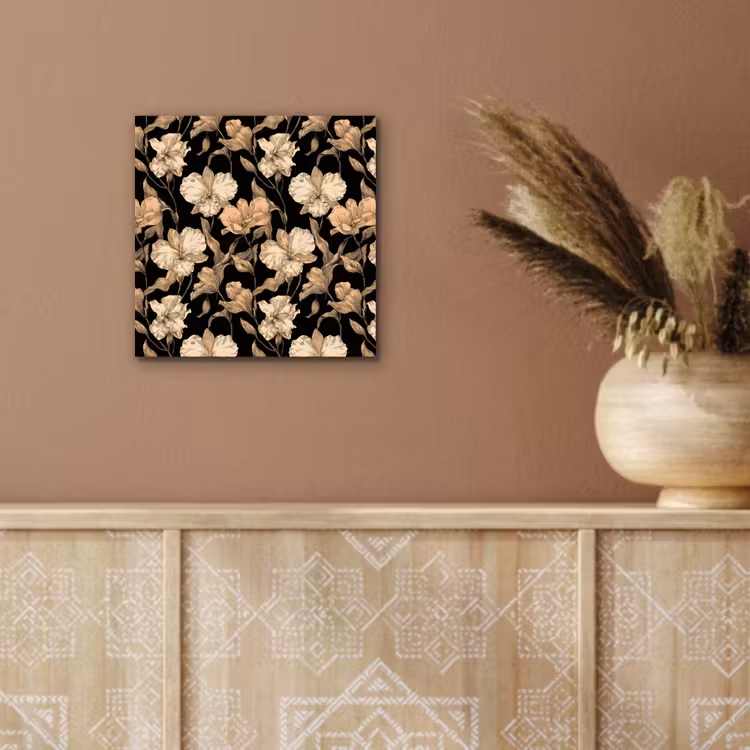 Orchideeën - Lijntekening - Patroon - Beige - Zwart aluminium wit klein 46 -sfeer4