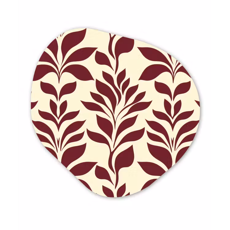 Abstract - Bladeren - Burgundy Wandcirkel Organisch Aluminium middel 851 -3d