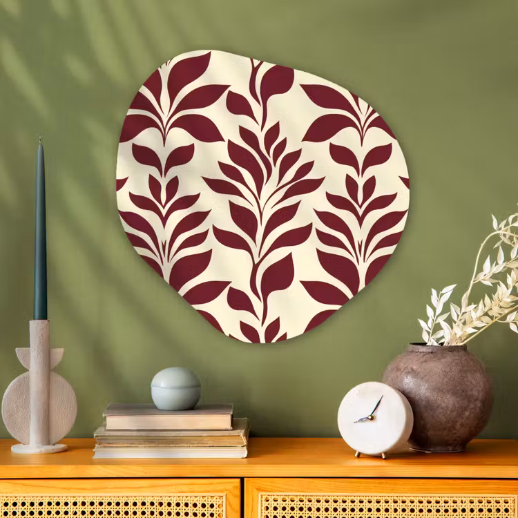 Abstract - Bladeren - Burgundy Wandcirkel Organisch Aluminium middel 851 -sfeer2