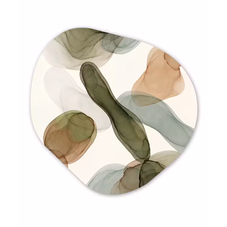 Abstract - Vormen - Modern - Kunst - Groen - Bruin Wandcirkel Organisch Aluminium middel -3d
