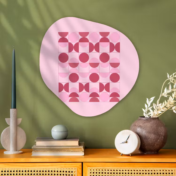 Abstract - Geometrisch - Cirkels - Roze - Modern Wandcirkel Organisch Aluminium middel -sfeer2