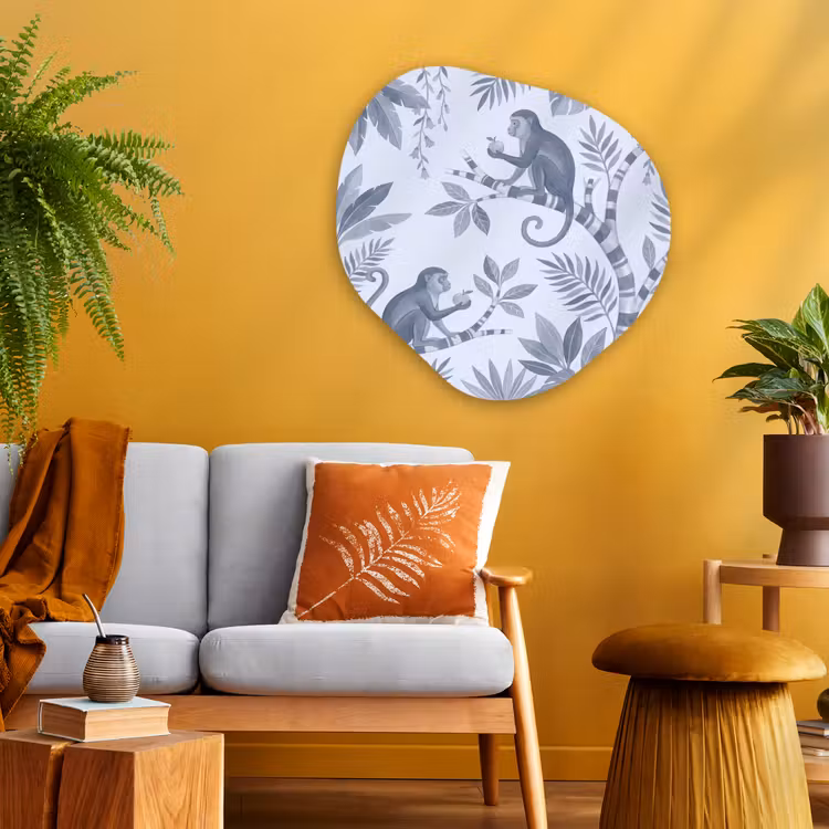 Aap - Boom - Bladeren - Jungle - Illustratie Wandcirkel Organisch Aluminium middel -sfeer4