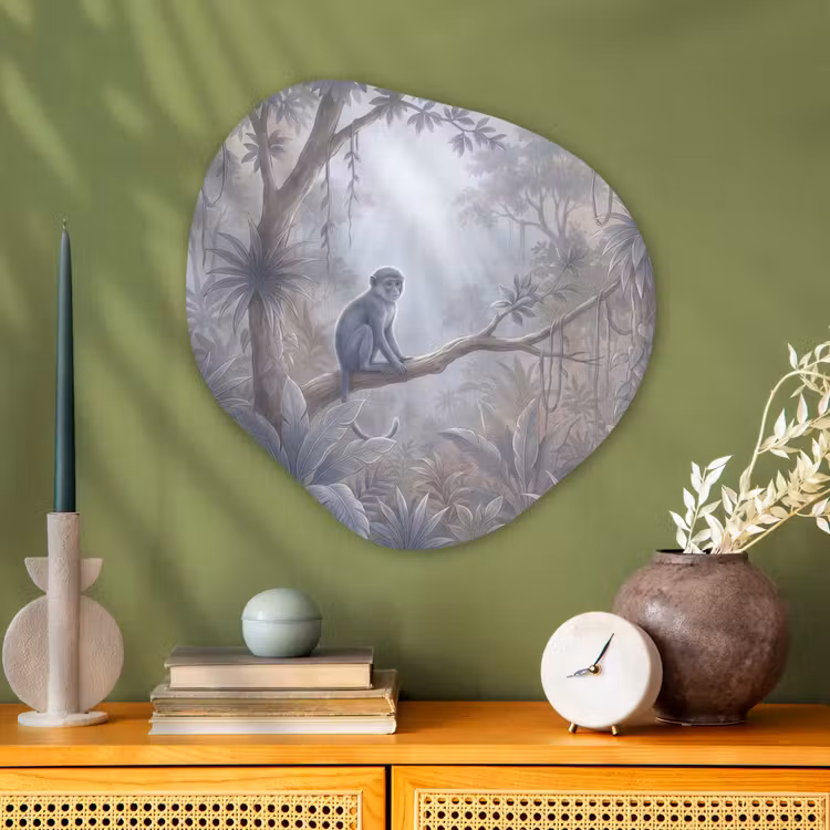 Aap - Boom - Jungle - Natuur - Grijs Wandcirkel Organisch Aluminium middel -sfeer2
