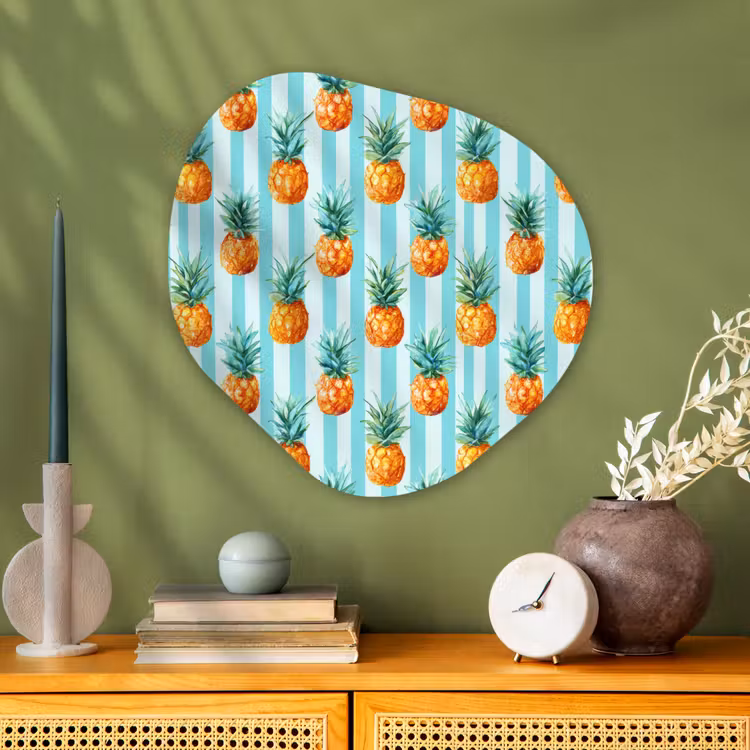 Ananas - Strepen - Groen Wandcirkel Organisch Aluminium middel 851 -sfeer2