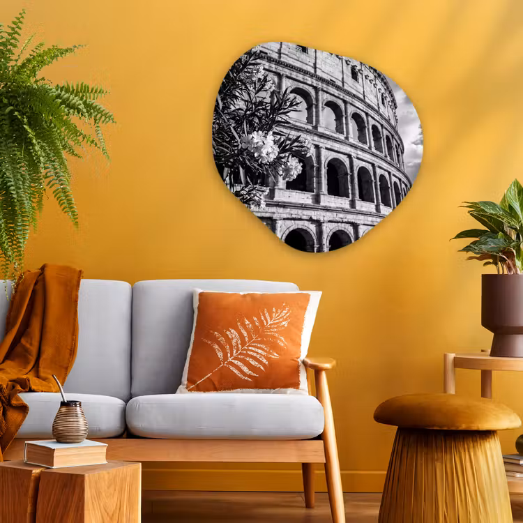 Architectuur - Colosseum - Rome - Historisch - Zwart-wit Wandcirkel Organisch Aluminium middel -sfeer4