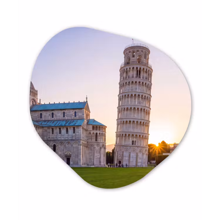 Architectuur - Toren - Pisa - Italië - Zonsondergang Wandcirkel Organisch Aluminium middel -3d