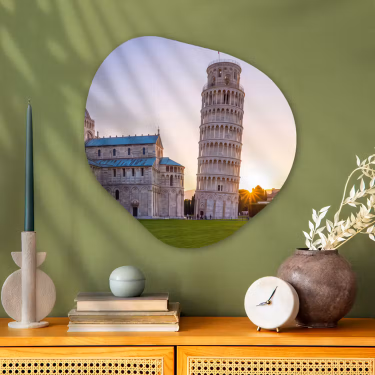 Architectuur - Toren - Pisa - Italië - Zonsondergang Wandcirkel Organisch Aluminium middel -sfeer2