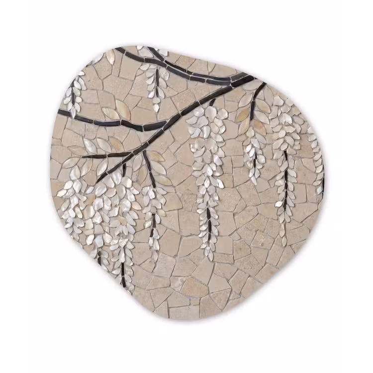 Boom - Bloemen - Mozaïek - Kunst - Wit Wandcirkel Organisch Aluminium middel -3d