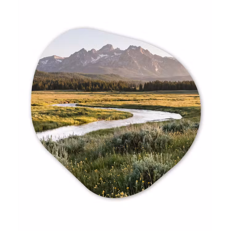 Berglandschap - Rivier - Bos Wandcirkel Organisch Aluminium middel -3d