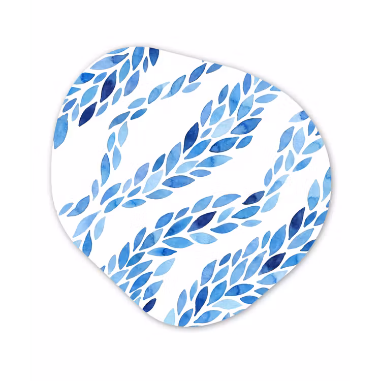 Bladeren - Aquarel - Patroon - Modern - Blauw Wandcirkel Organisch Aluminium middel -3d