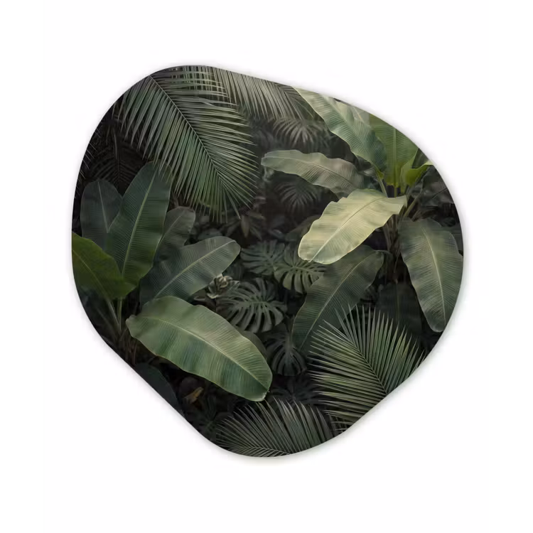 Bladeren - Groen - Tropisch - Natuur Wandcirkel Organisch Aluminium middel -3d
