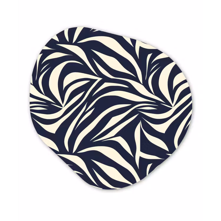 Bladvormen - Blauw - Patroon - Wit Wandcirkel Organisch Aluminium middel 851 -3d